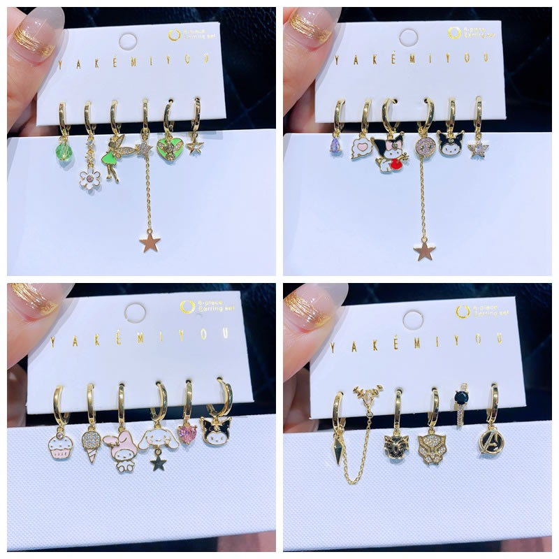 Fashion 2# Copper Inlaid Zirconia Ice Cream Heart Cake Earring Set