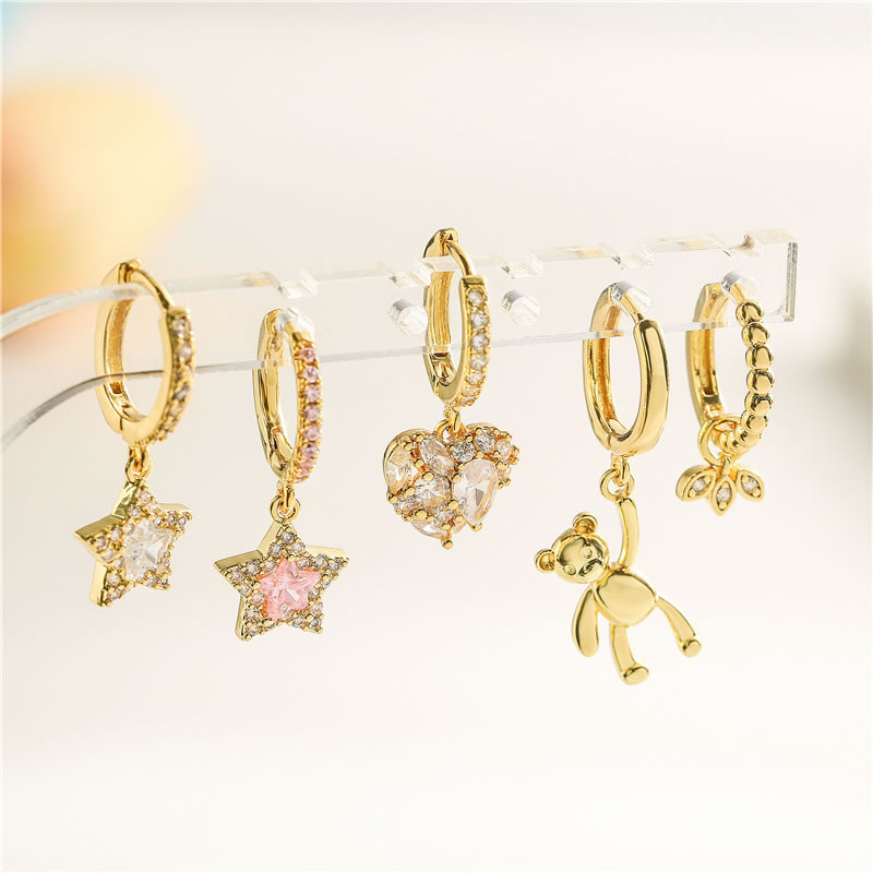 Fashion 1 Pair Of Golden Hanging Bears Brass Bear Hoop Earrings