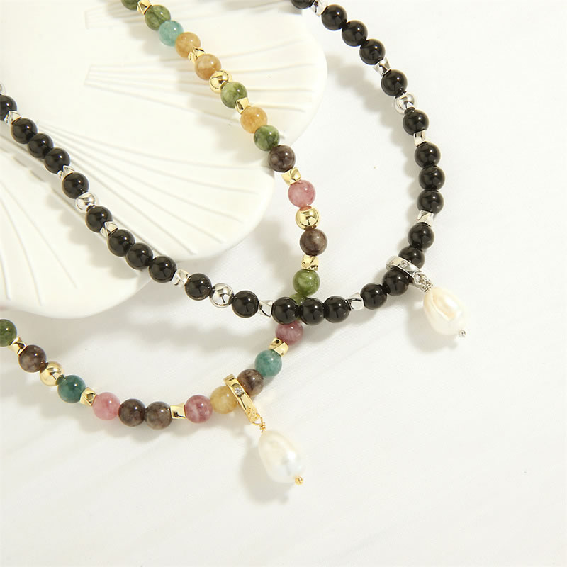 Collar De Perlas Con Cuentas De Turmalina Multicolor