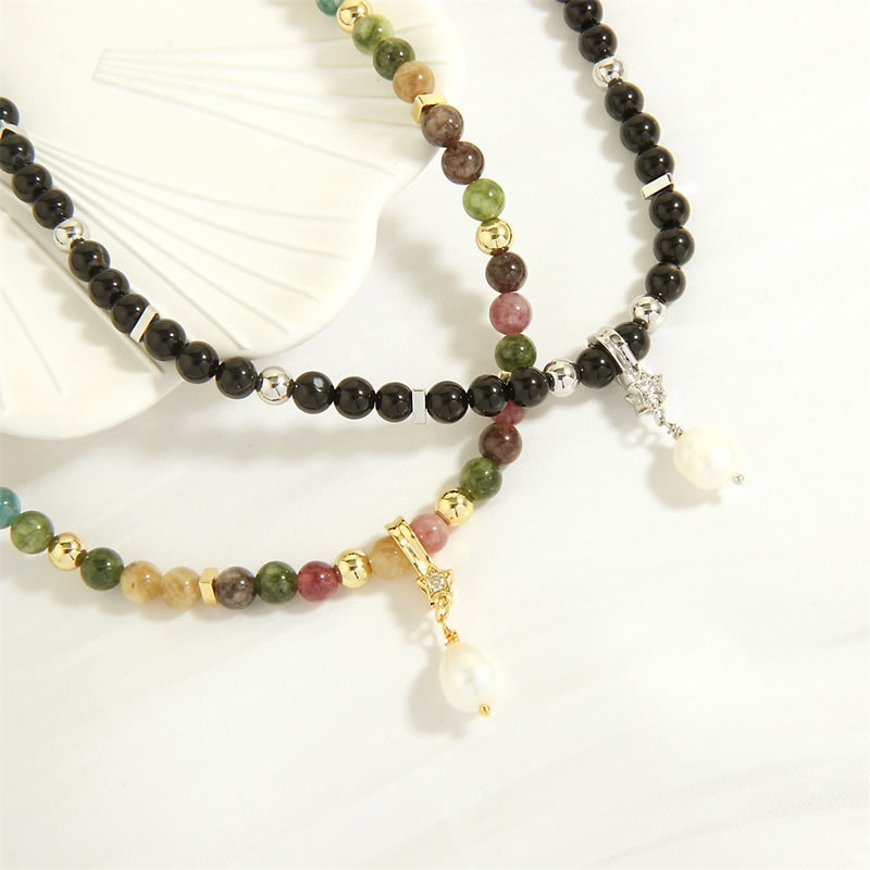 Collar De Perlas Con Cuentas De Turmalina Multicolor