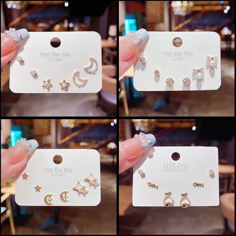 Fashion Twenty Four# Zirconia Geometric Earrings Set In Copper
