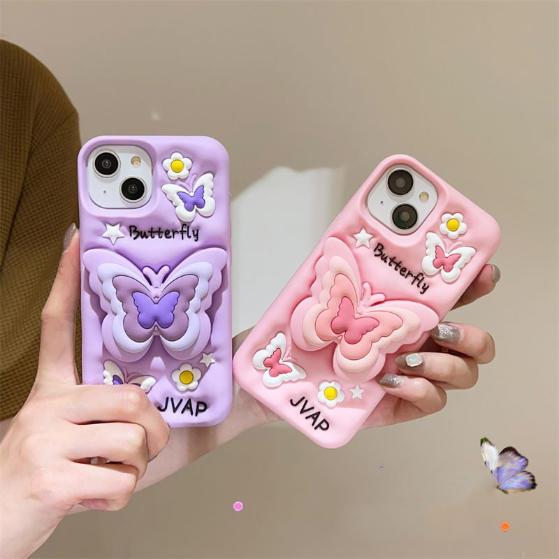Vinilo O Funda Para Iphone Silicona Flor Mariposa
