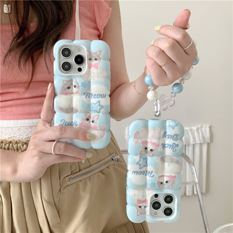 Funda De Iphone Cuadrada Impresa Tpu + Cadena De Cuentas