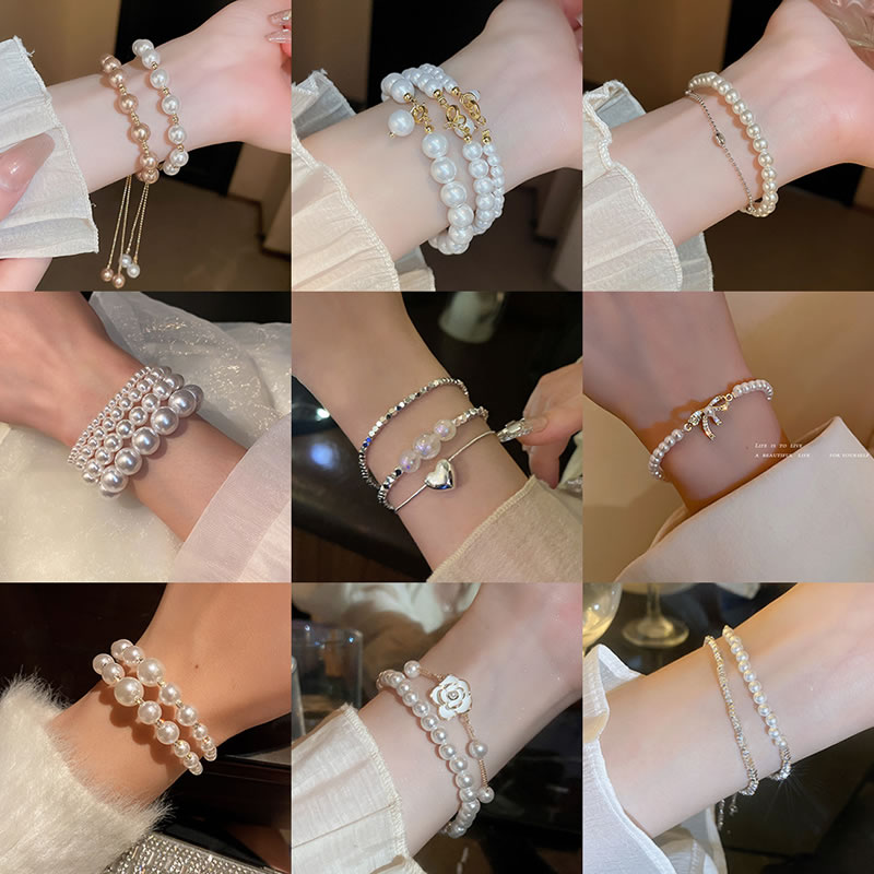 Brazalete Con Cuentas De Perlas En Capas De Aleación