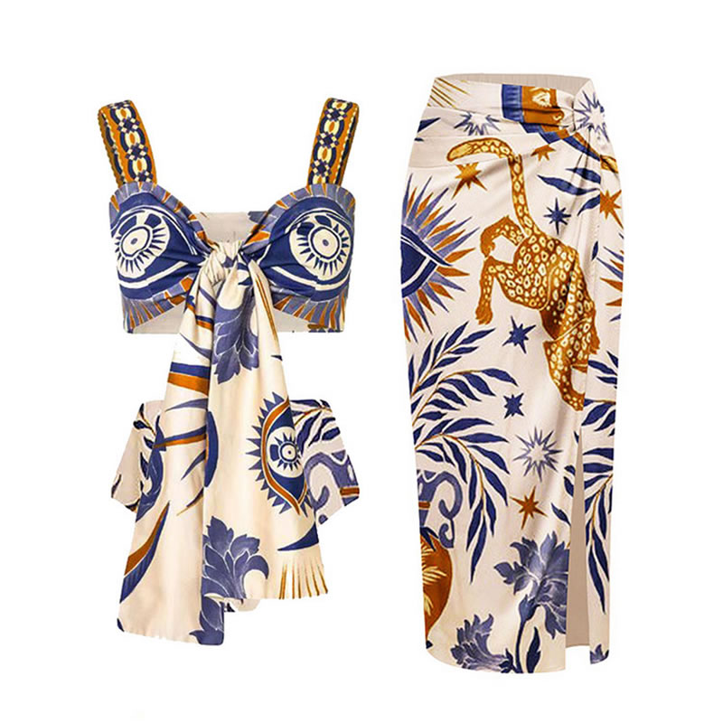 Vestido De Playa Con Nudo Estampado De Nailon