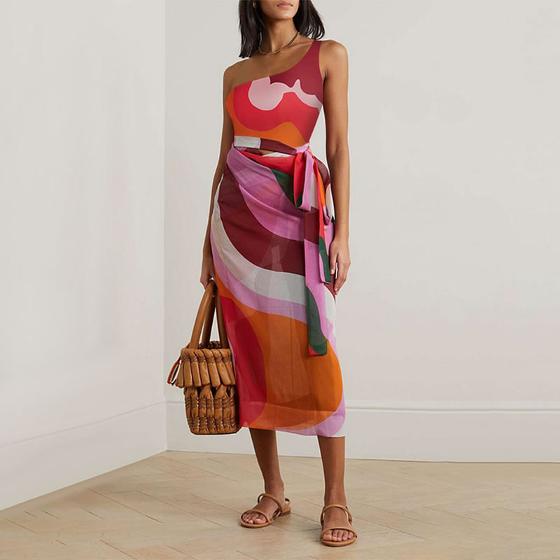 Vestido De Playa Con Nudo Estampado De Nailon