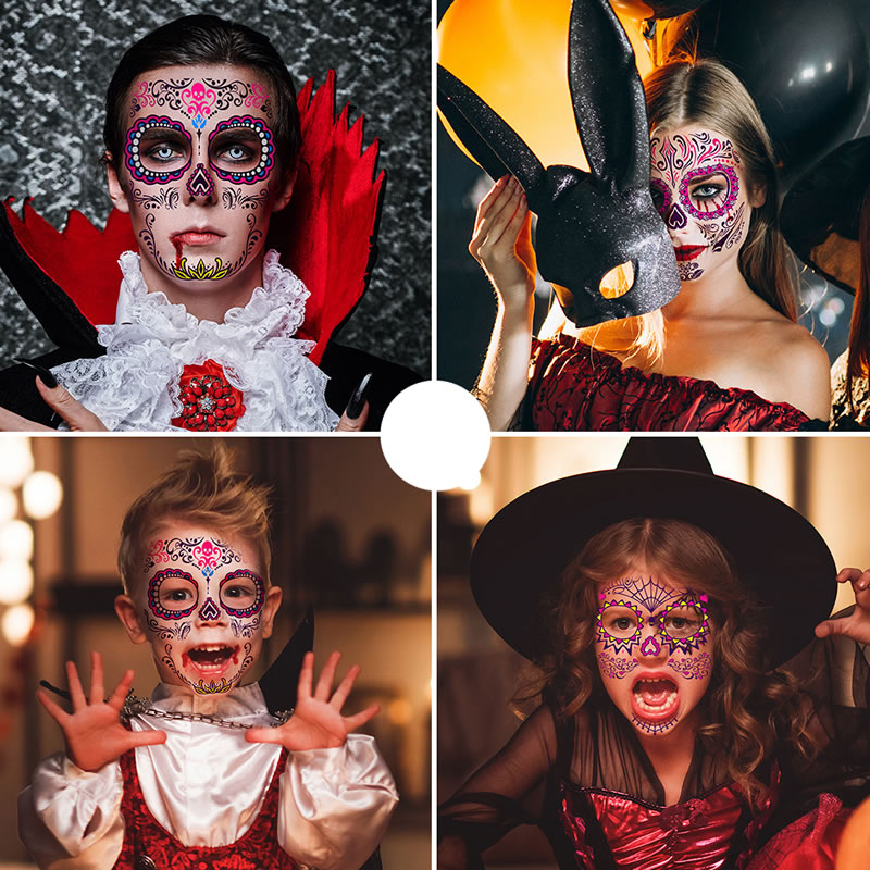 Etiqueta Engomada Fluorescente De La Cara De Halloween Etiqueta Engomada Del Tatuaje