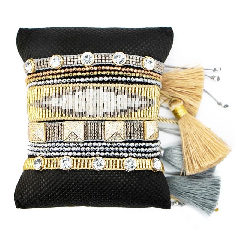 Fashion Set Bead Woven Geometric Beaded Tassel Bracelet Set