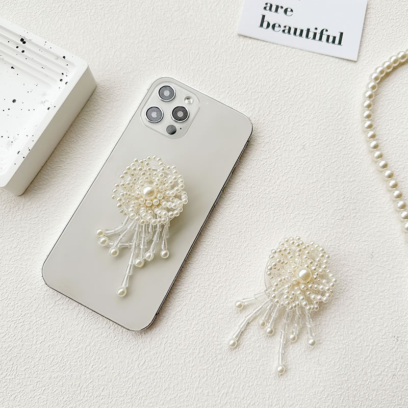 Soporte Para Airbag Para Teléfono Móvil Con Borla De Flores Y Perlas