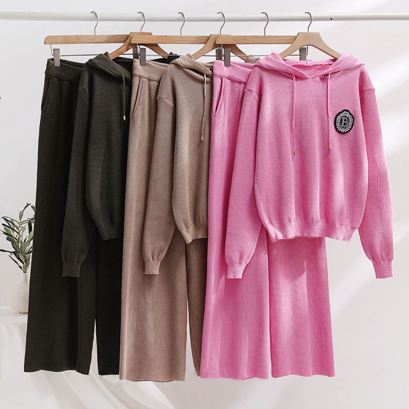 Conjunto De Pantalones Con Cordones Y Pierna Ancha Con Capucha Acrílica