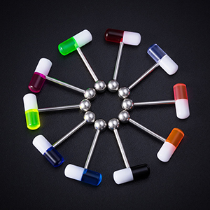 Juego De Uñas Para Lengua Con Punción En Cápsula De Dos Colores Con Punción Geométrica De Acero De Titanio