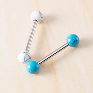 Piercing Pezón Barbell Geométrico Turquesa Acero Titanio