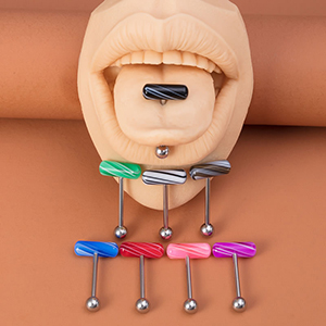 Juego De Clavos Para Lengua Piercing Con Rayas Geométricas De Acero Titanio