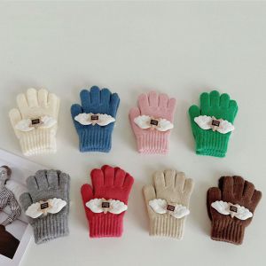 Fashion Carmine Wool Knitted Wings Children's Five-finger Gloves
