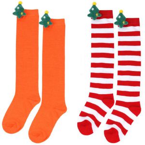 Calcetines Por Encima De La Rodilla Para Niños De Punto Navideño Tridimensional De Poliéster