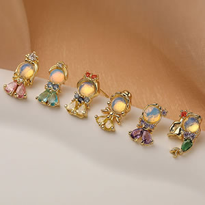 Fashion 1# Gold-plated copper princess earrings with zirconium