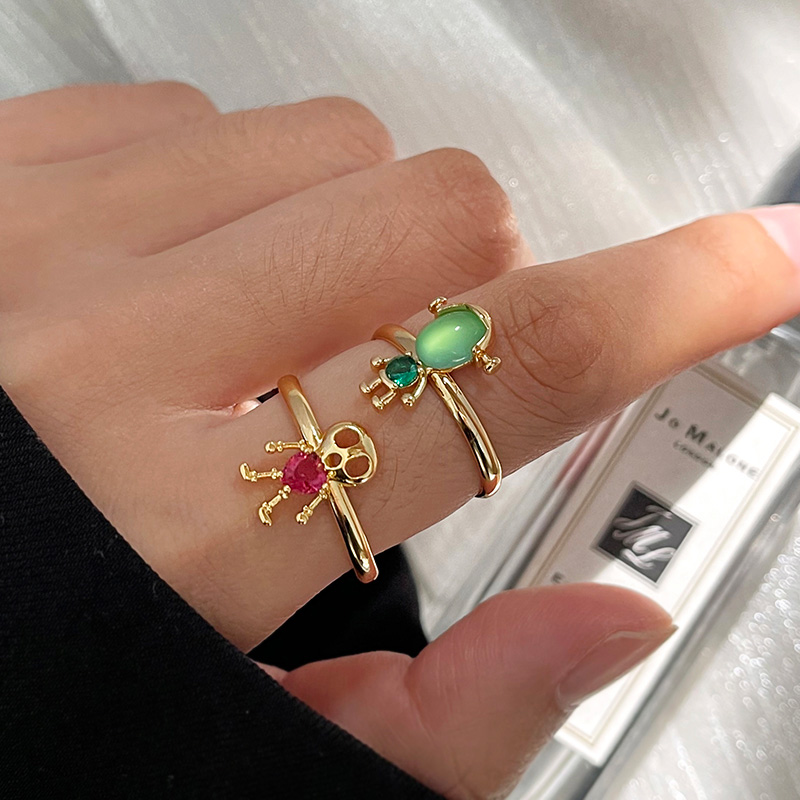 Fashion Golden 2 Copper Set Zircon Cartoon Ring