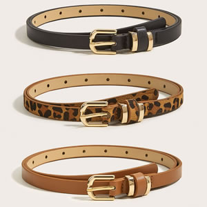 Fashion 1.3 Pairs Of Hardware Mesons With Leather In The Middle (leopard Print Color) Thin Leather Belt With Metal Pin Buckle