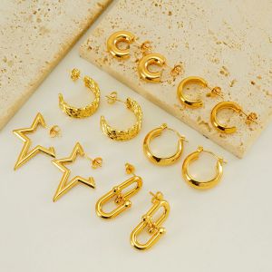 Fashion 5# Stainless Steel Horseshoe Buckle Earrings