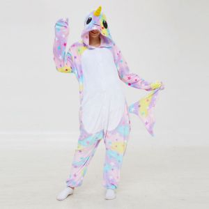 Fashion Star Narwhal Flannel Cartoon One Piece Pajamas