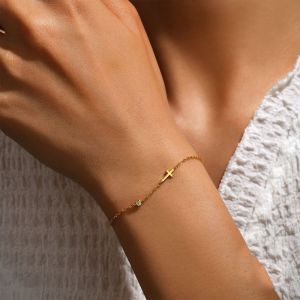 Fashion White Gold Sterling Silver Diamond Cross Bracelet
