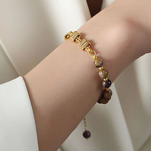 Pulsera De Cuentas De Ágata Geométrica De Cobre