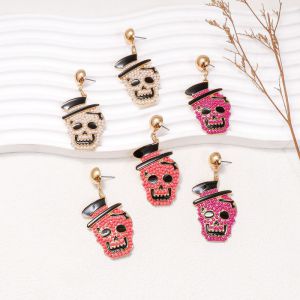 Fashion White Alloy Pearl Braided Skull Earrings