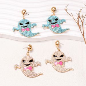 Fashion Blue Alloy Rice Beads Braided Oil-drip Bow Ghost Earrings