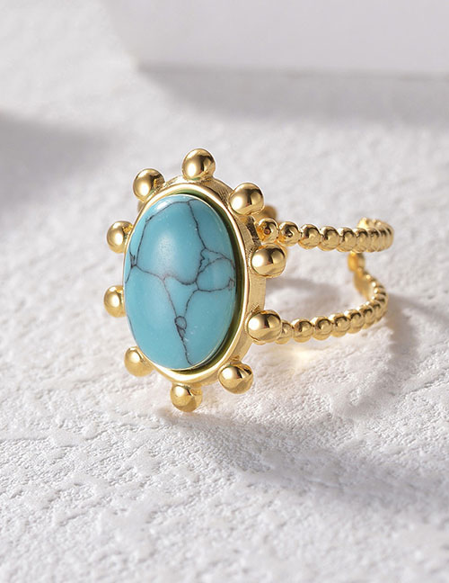 Chop Ring Oval Turquesa En Acero Titanio
