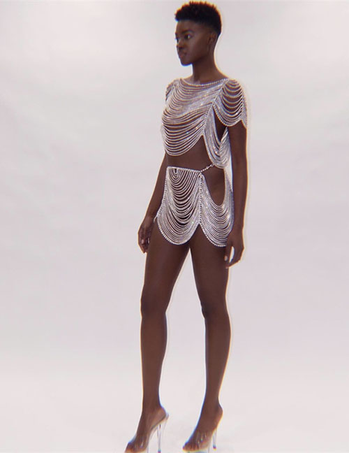 Sujetador Con Borlas Y Cuello Halter De Diamantes Geométricos Conjunto De Cadena Para El Cuerpo