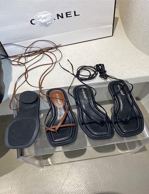 Fashion Brown Ultra -fiber -toe Flat Sandals