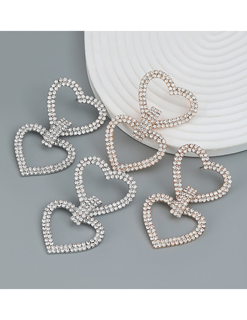 Aretes De Corazón Con Diamantes De Aleación