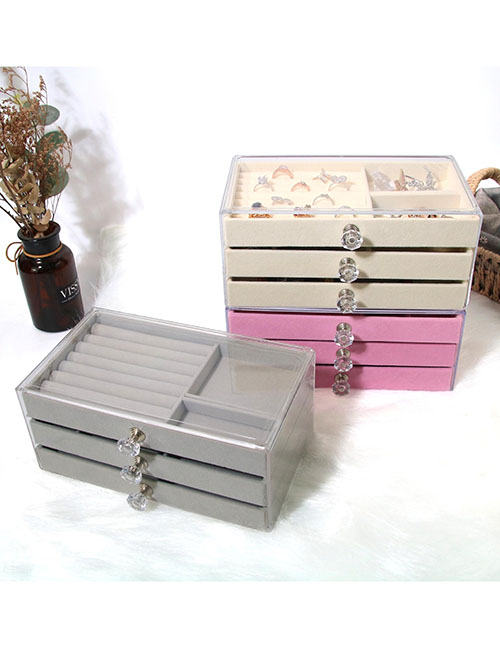 Fashion Gray Three Grid Acrylic Flip Top Drawer Storage Box