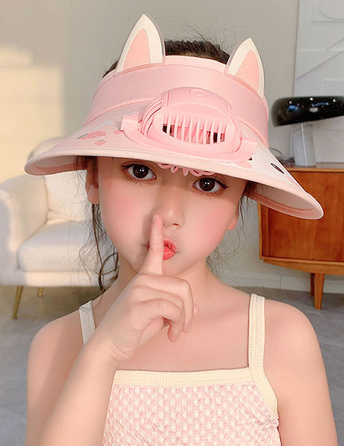 Fashion [usb + Three-speed Adjustment] Fan Cap - Pink Cat [★ Main Picture Hot Style] Plastic Cartoon Printed Children's Sunscreen Hat With Fan Empty Top (live)