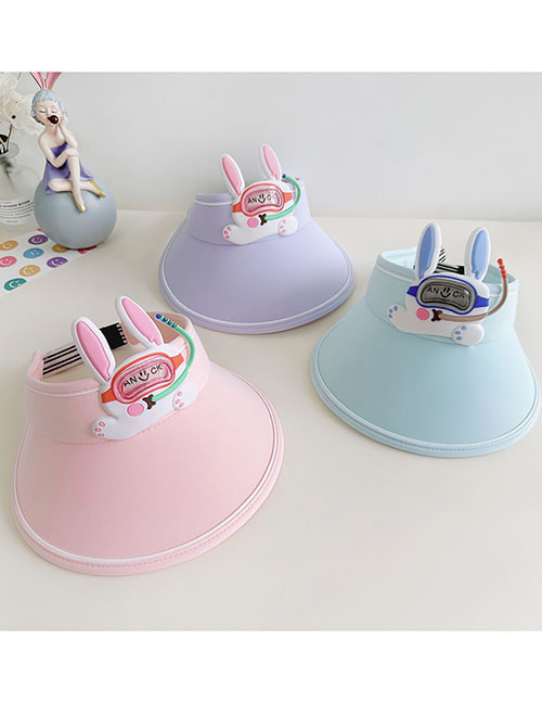Fashion Big Brim - Pink Straw Rabbit [little Girl's Favorite] Plastic Printed Empty Top Kids Sunscreen Hat