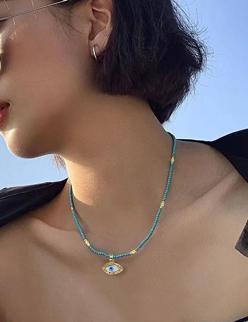 Fashion Gold Geometric Beaded Diamond Eye Necklace