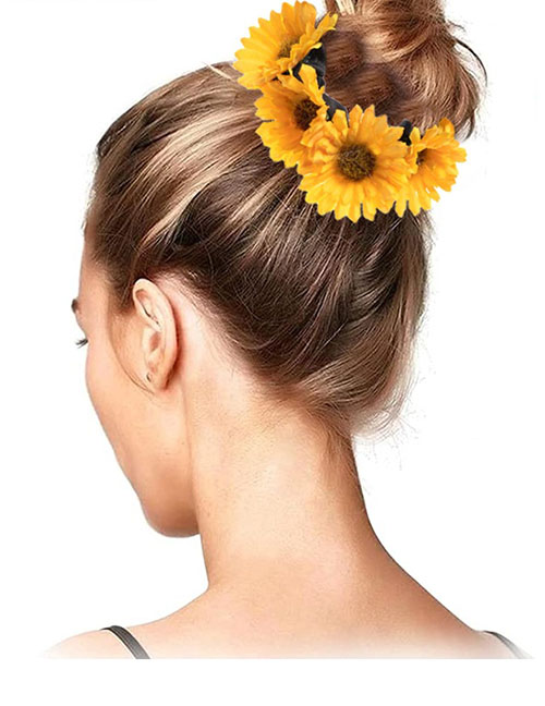 Fashion Yellow Fabric Imitation Sunflower Hair Tie Ring