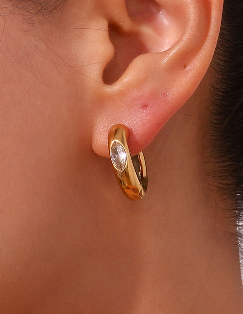 Fashion Gold Stainless Steel Gold-plated Marquise Zirconium Earrings