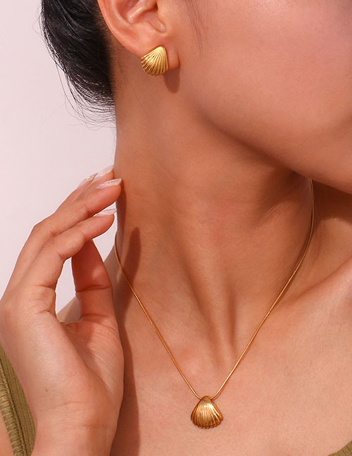 Fashion Scallop Pendant Necklace - Gold Gold-plated Stainless Steel Scallop Necklace
