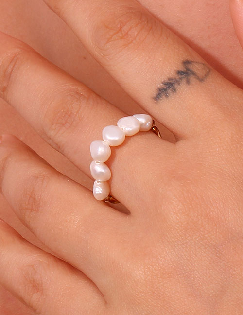 Fashion Gold Stainless Steel Gold-plated Pearl Ring