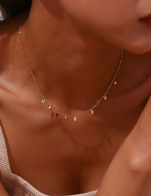 Fashion Gold Stainless Steel Gold Plated Square Necklace