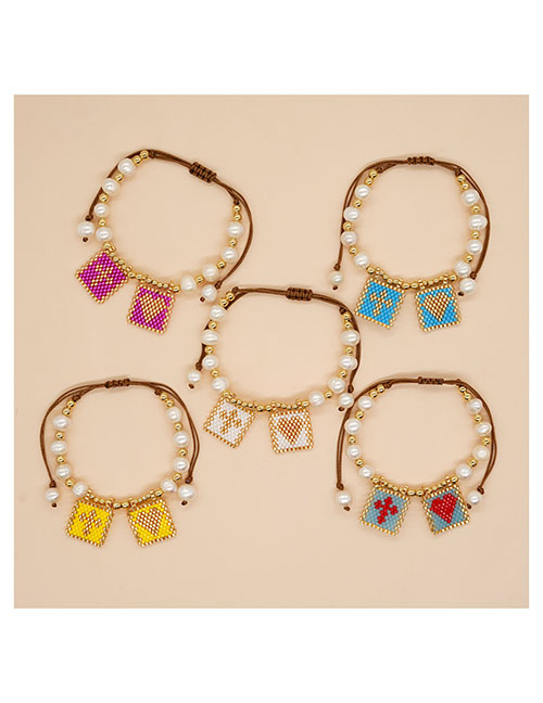 Fashion 1# Gold Plated Copper Pearl Beaded Rice Bead Cross Heart Bracelet