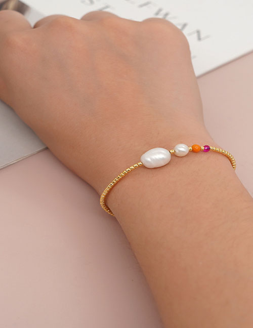 Fashion 1# Gold Plated Copper Beaded Pearl Bracelet