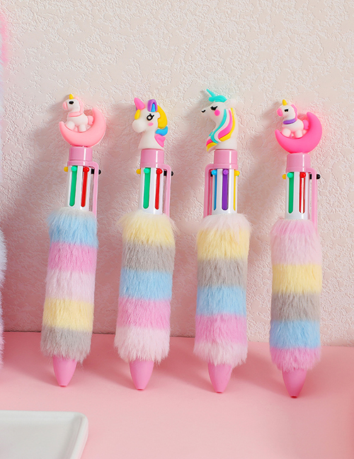 Fashion Rose Red Moon Unicorn Cartoon Plush Moon Unicorn Six-color Press Ballpoint Pen