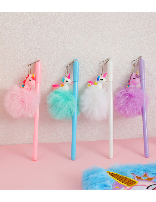 Fashion Blue Cartoon Fur Ball Unicorn Gel Pen