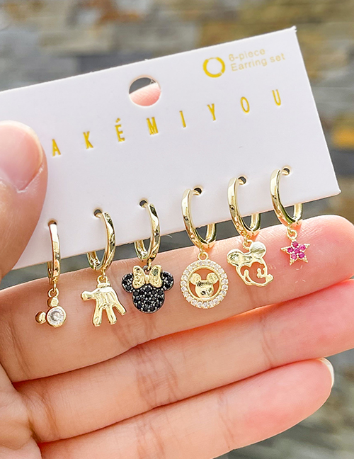 Fashion Gold Copper Inlaid Zircon Mickey Palm Pendant Set Of 6