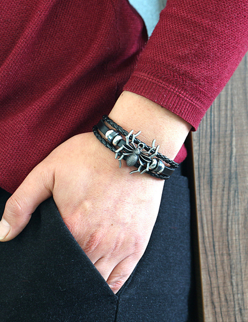 Fashion Brown Alloy Spider Leather Bracelet