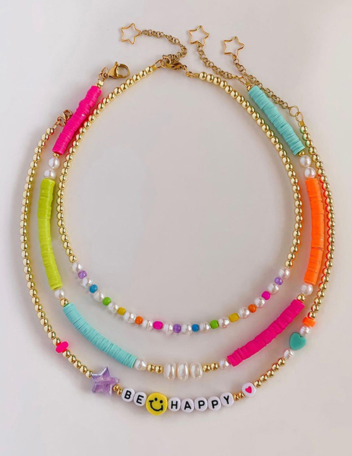 Fashion 1# Beaded Necklace With Gold And Colorful Beads