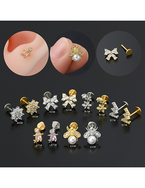 Clavo De Labio Geométrico Con Piercing De Diamante De Cobre