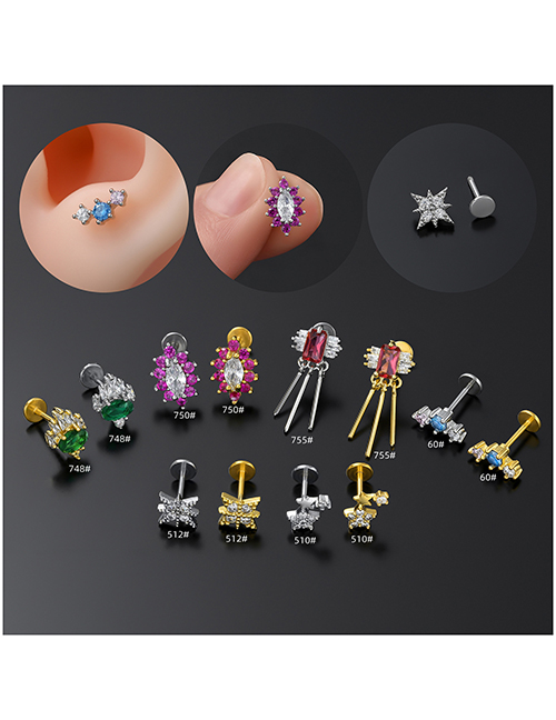 Clavo De Labio Geométrico Con Piercing De Diamante De Cobre